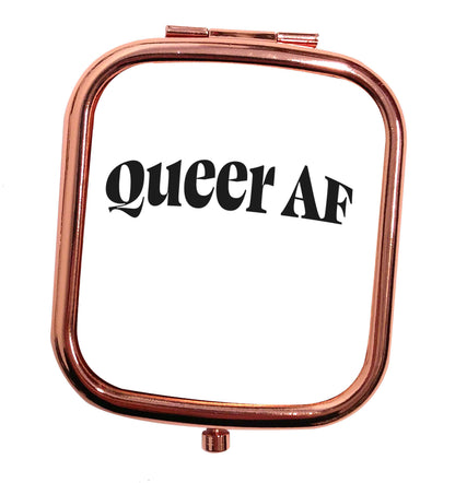 Queer AF rose gold square pocket mirror