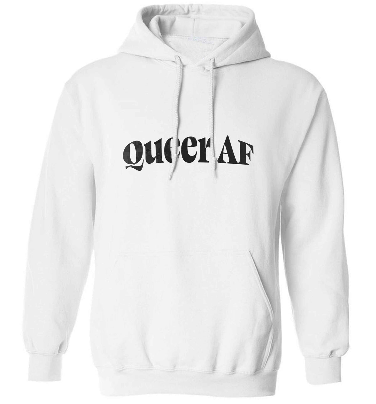 Queer AF adults unisex white hoodie 2XL