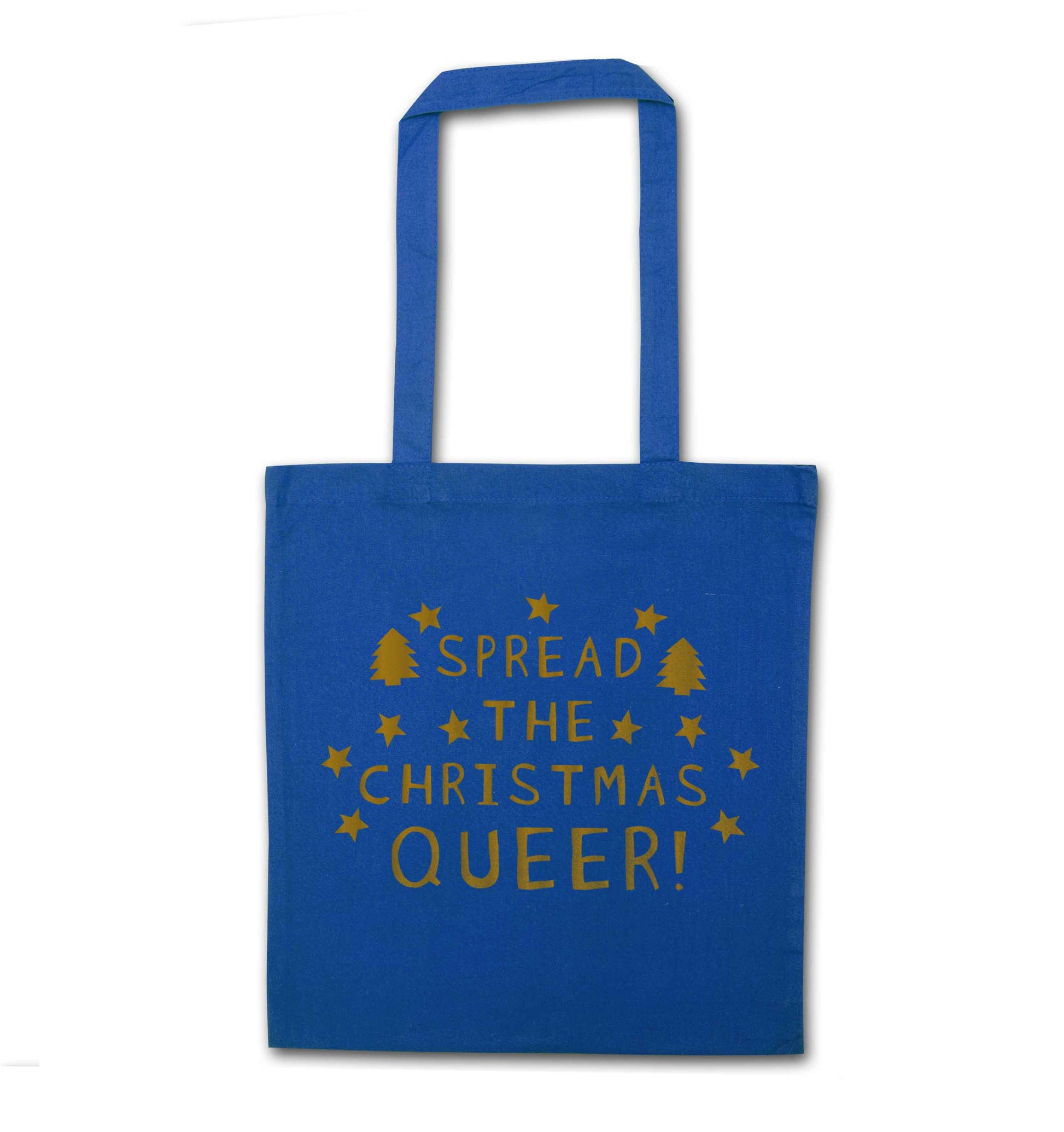 Spread the Christmas queer blue tote bag