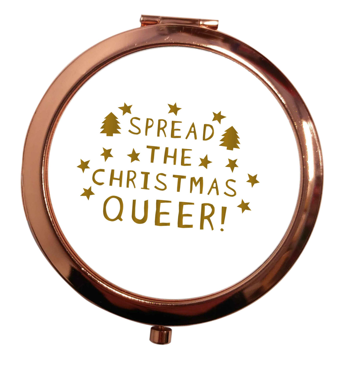 Spread the Christmas queer rose gold circle pocket mirror