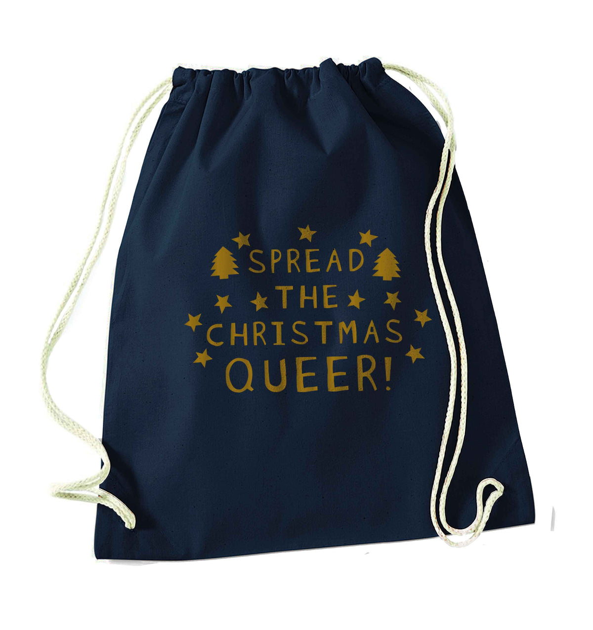 Spread the Christmas queer navy drawstring bag