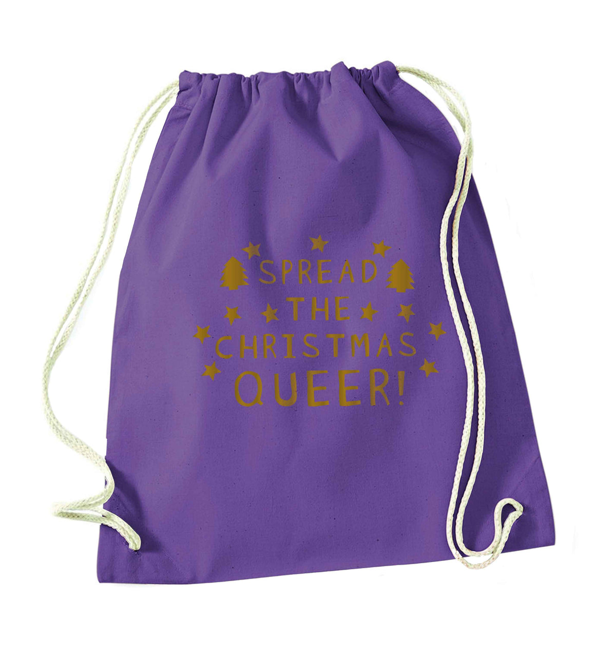 Spread the Christmas queer purple drawstring bag