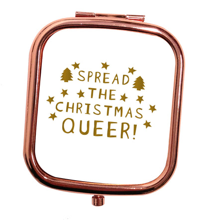 Spread the Christmas queer rose gold square pocket mirror
