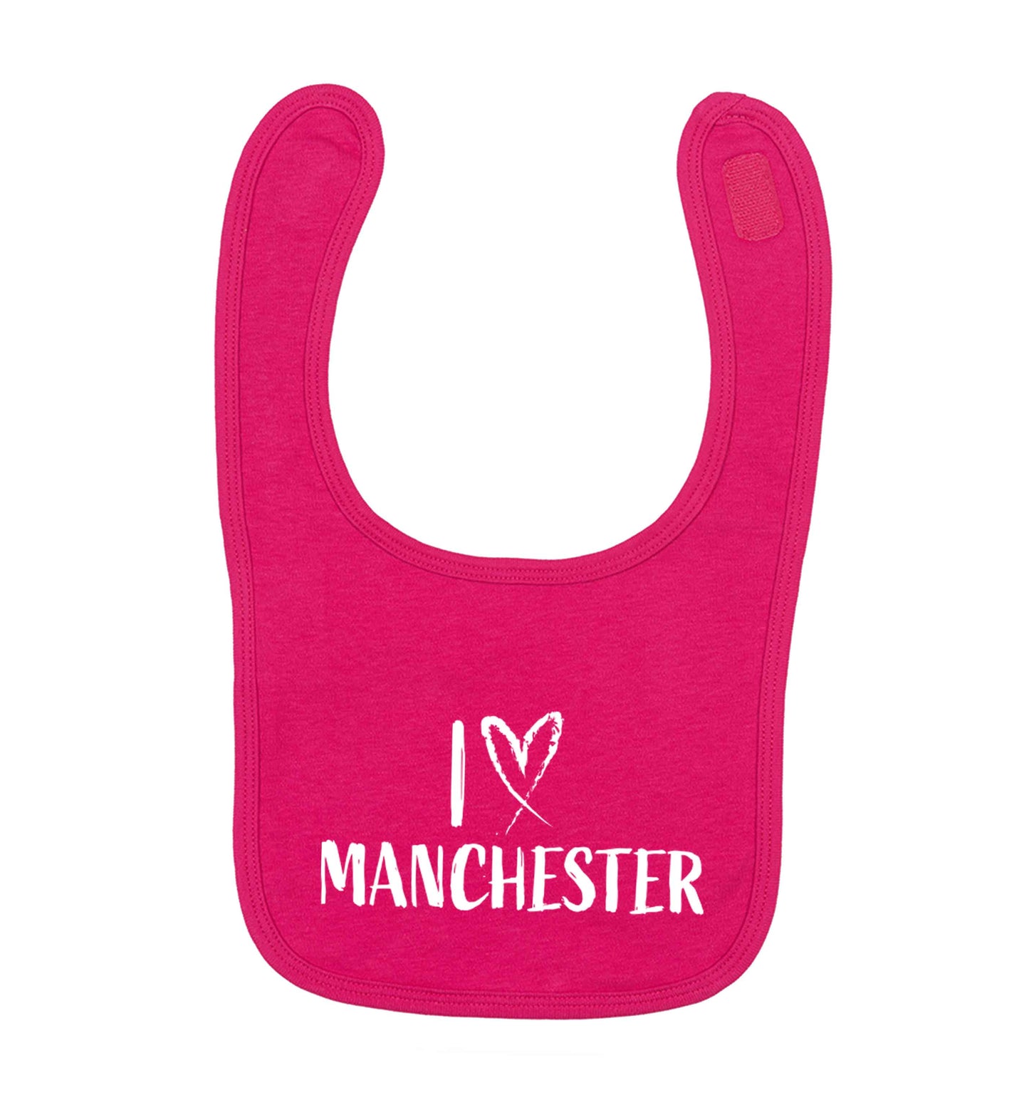 I love Manchester dark pink baby bib