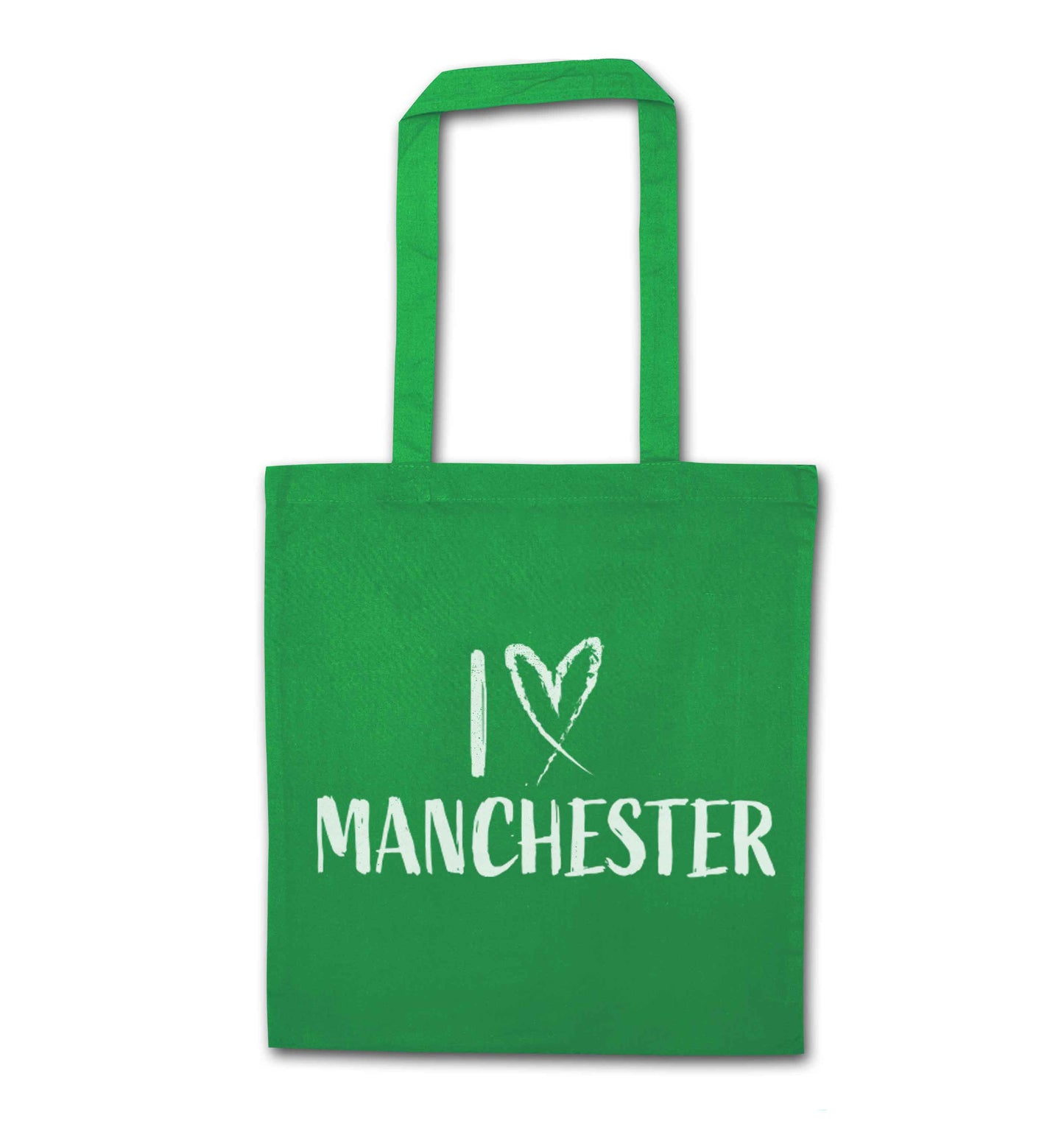 I love Manchester green tote bag