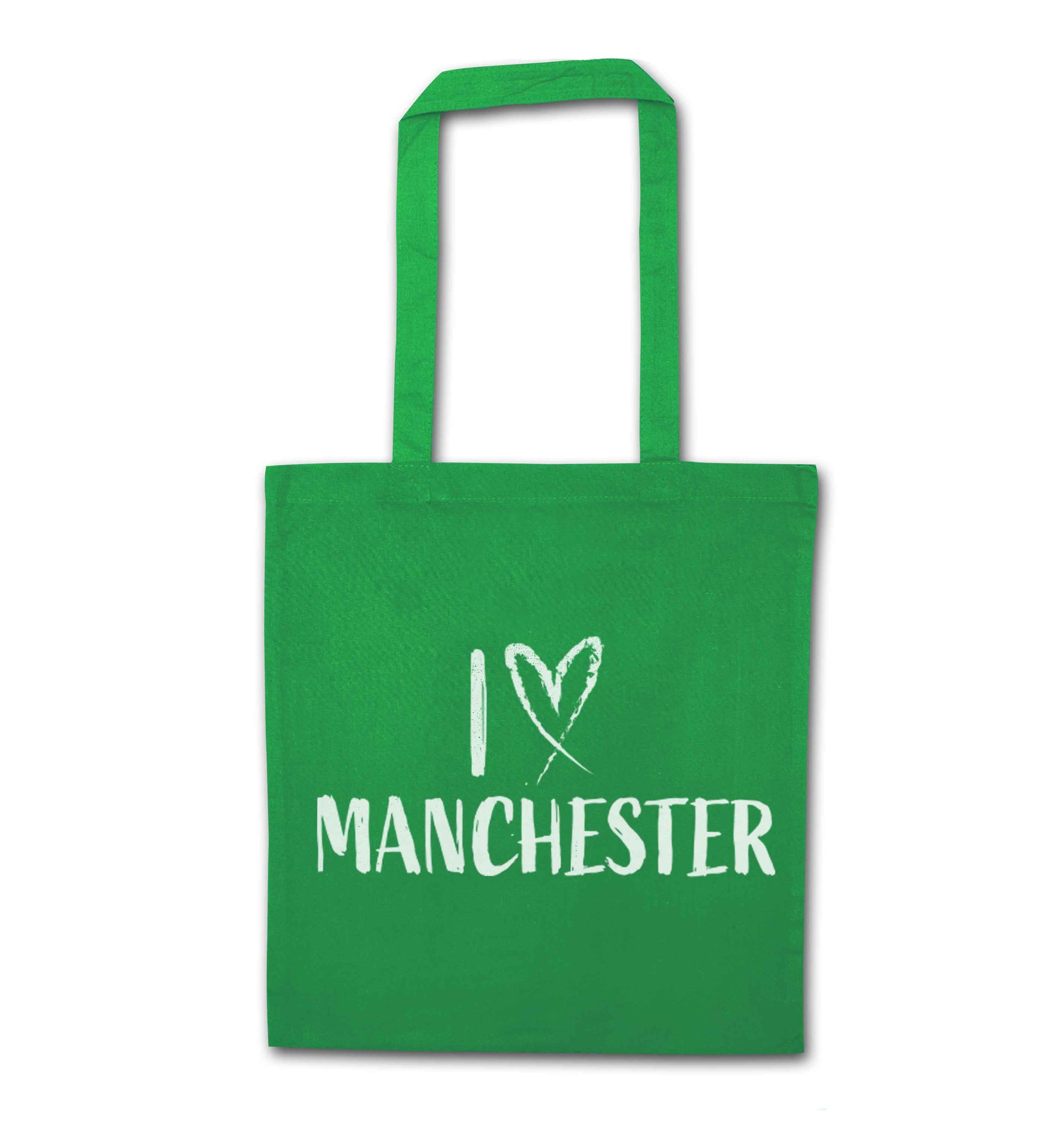 I love Manchester green tote bag