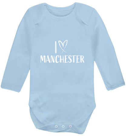 I love Manchester baby vest long sleeved pale blue 6-12 months