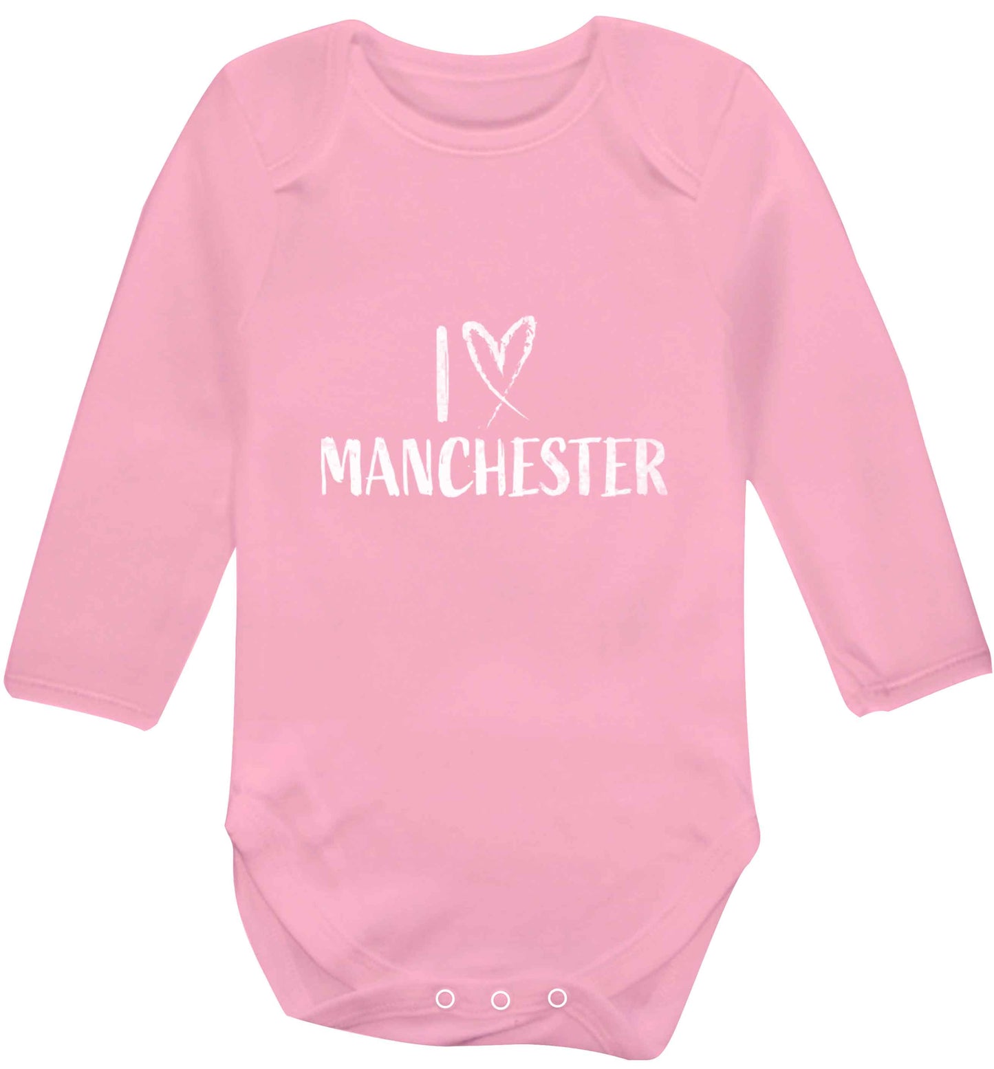 I love Manchester baby vest long sleeved pale pink 6-12 months