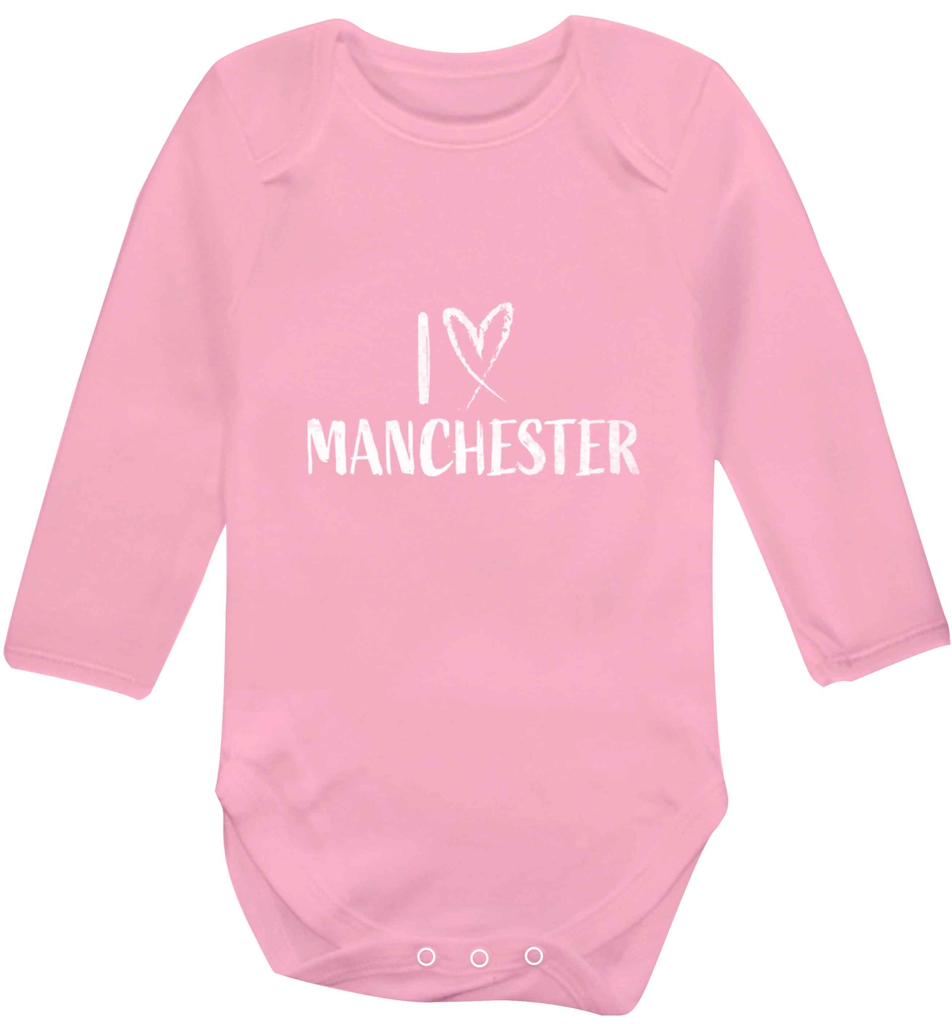I love Manchester baby vest long sleeved pale pink 6-12 months