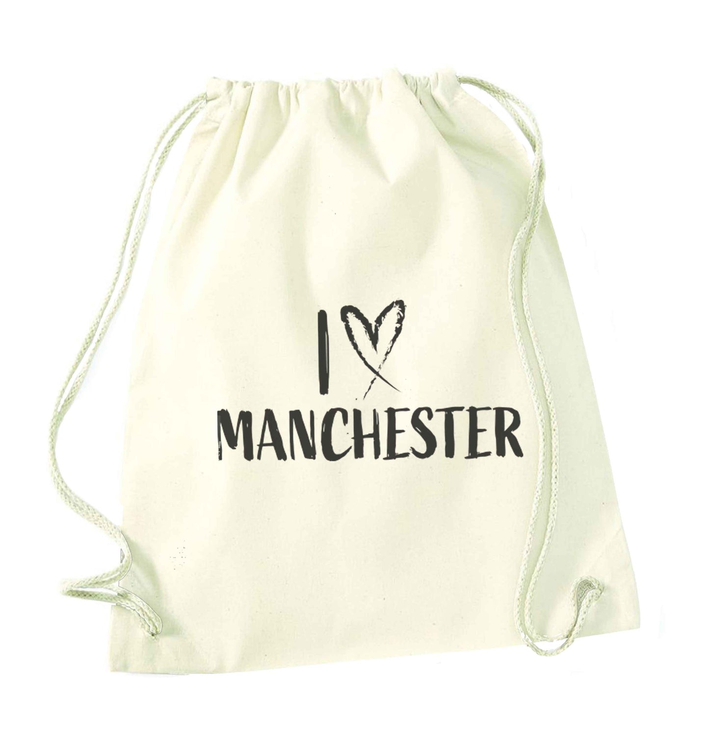 I love Manchester natural drawstring bag