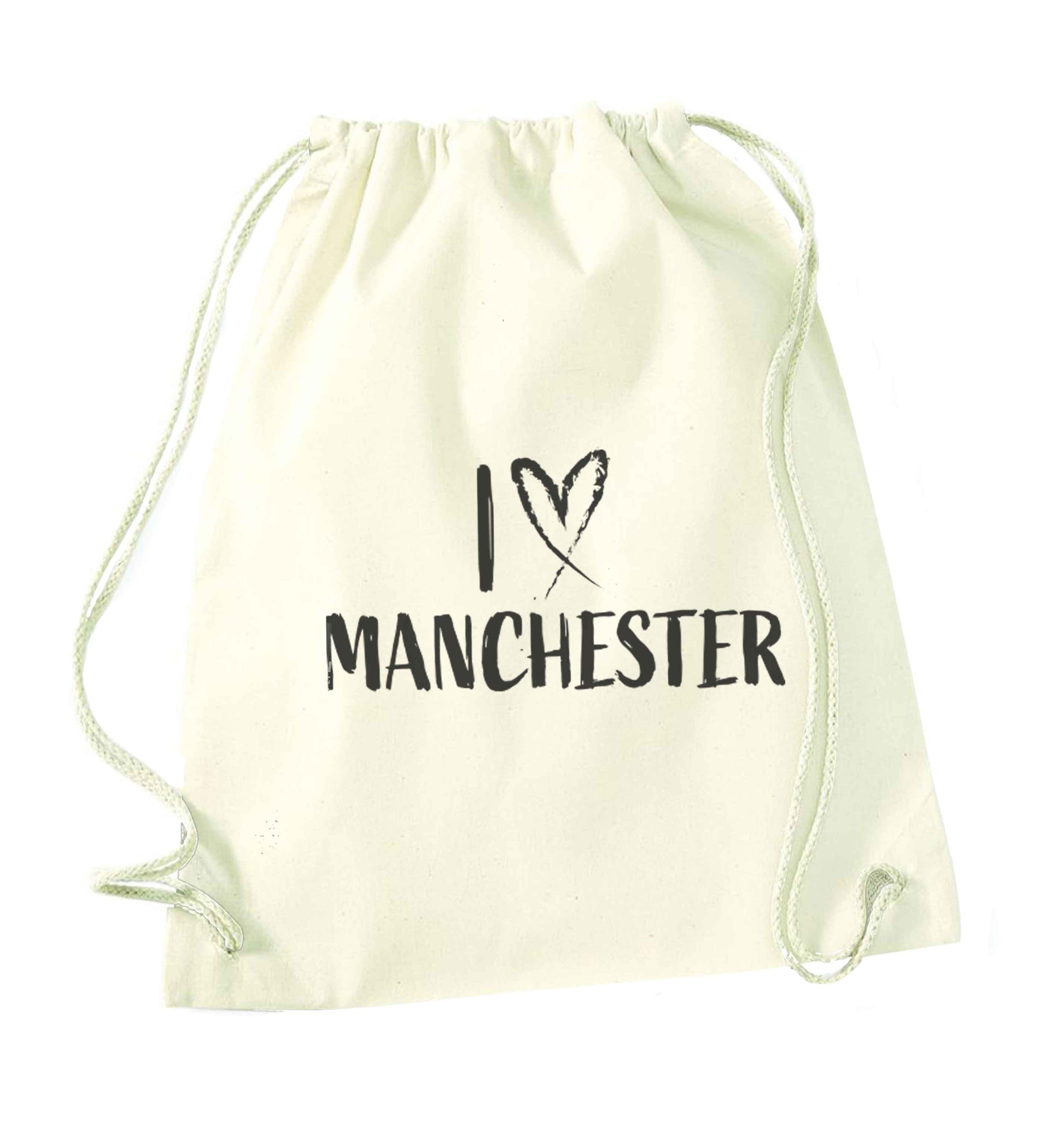 I love Manchester natural drawstring bag