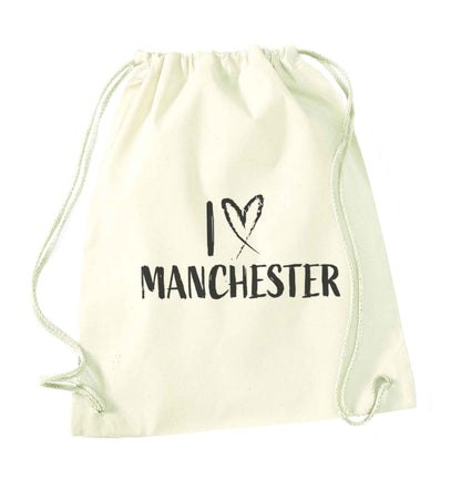 I love Manchester natural drawstring bag