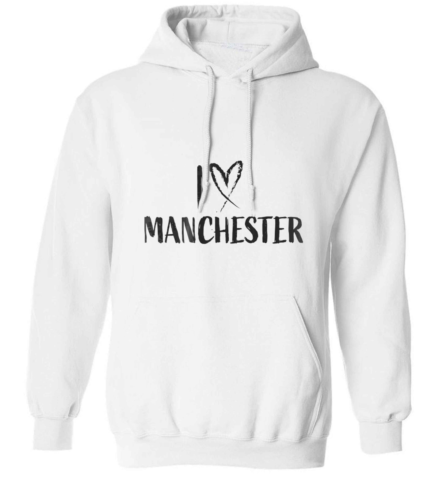 I love Manchester adults unisex white hoodie 2XL