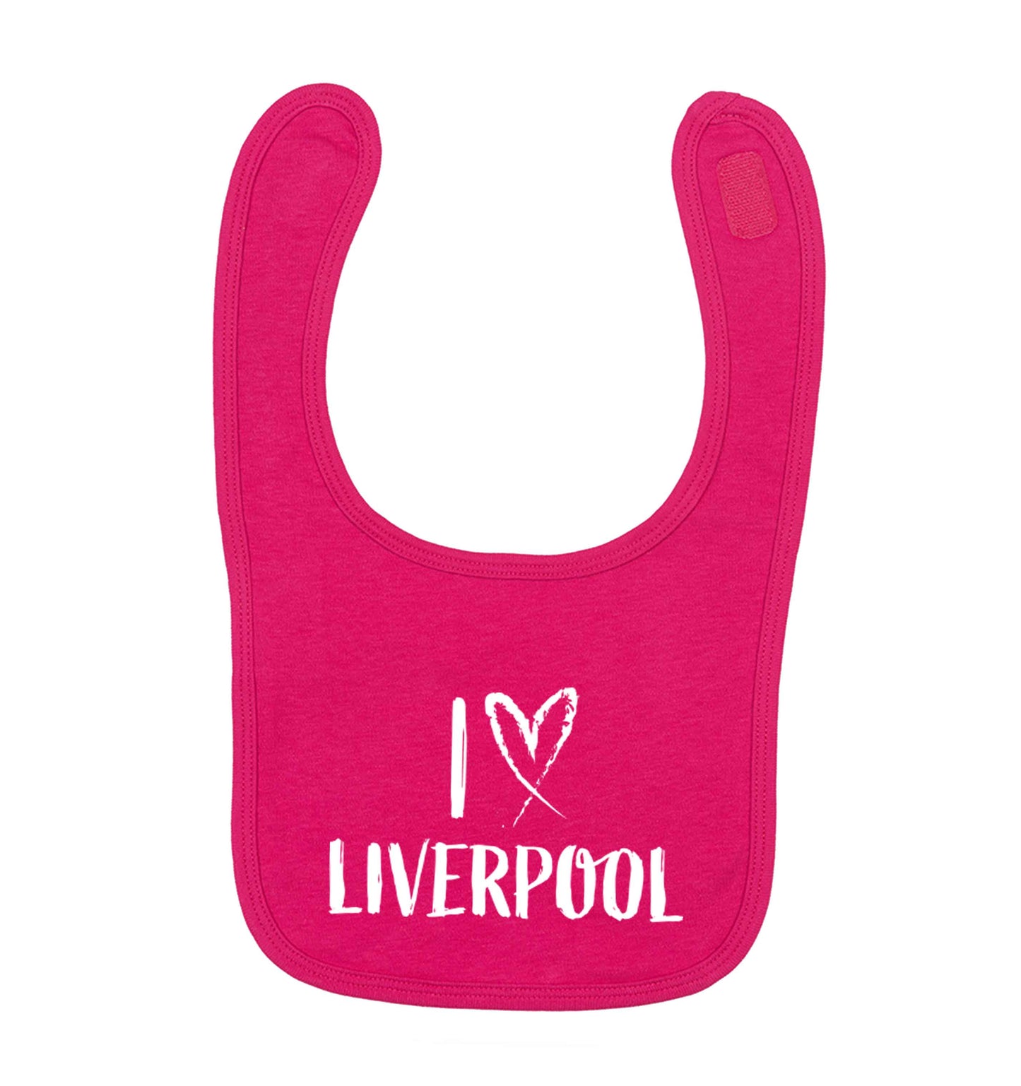 I love Liverpool dark pink baby bib