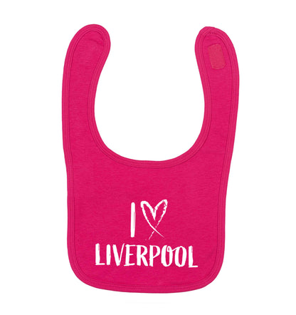 I love Liverpool dark pink baby bib