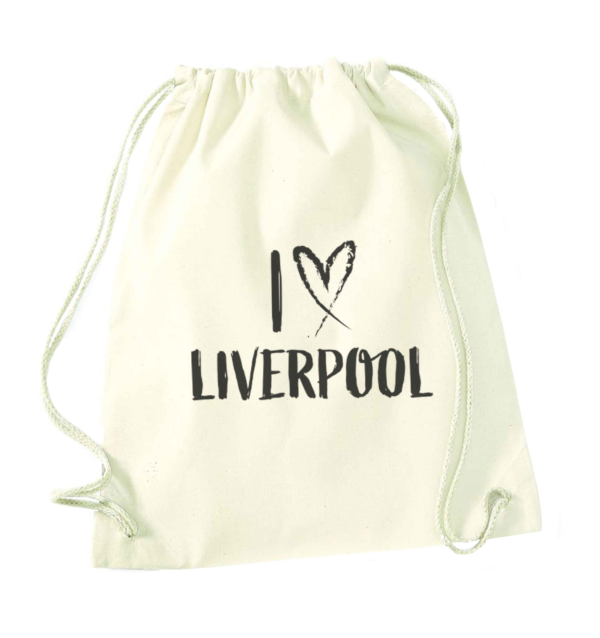 I love Liverpool natural drawstring bag