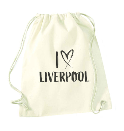 I love Liverpool natural drawstring bag
