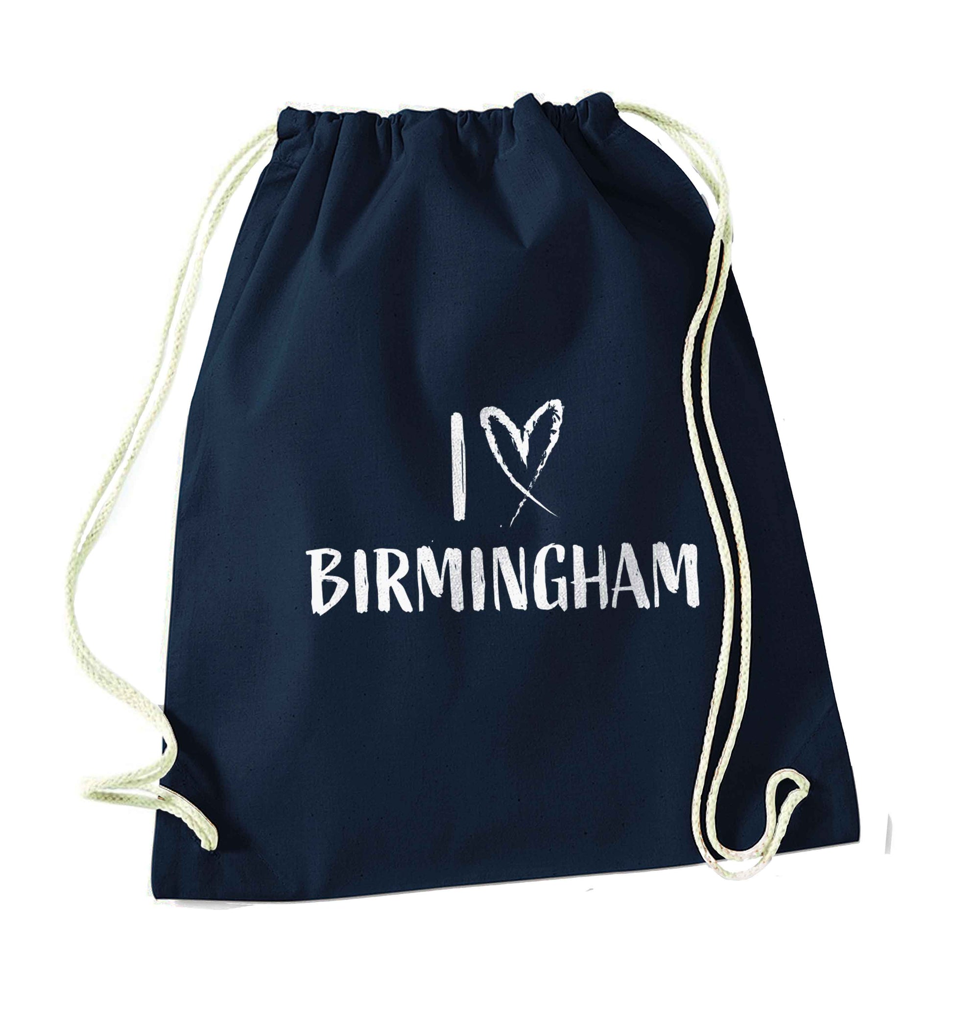 I love Birmingham navy drawstring bag