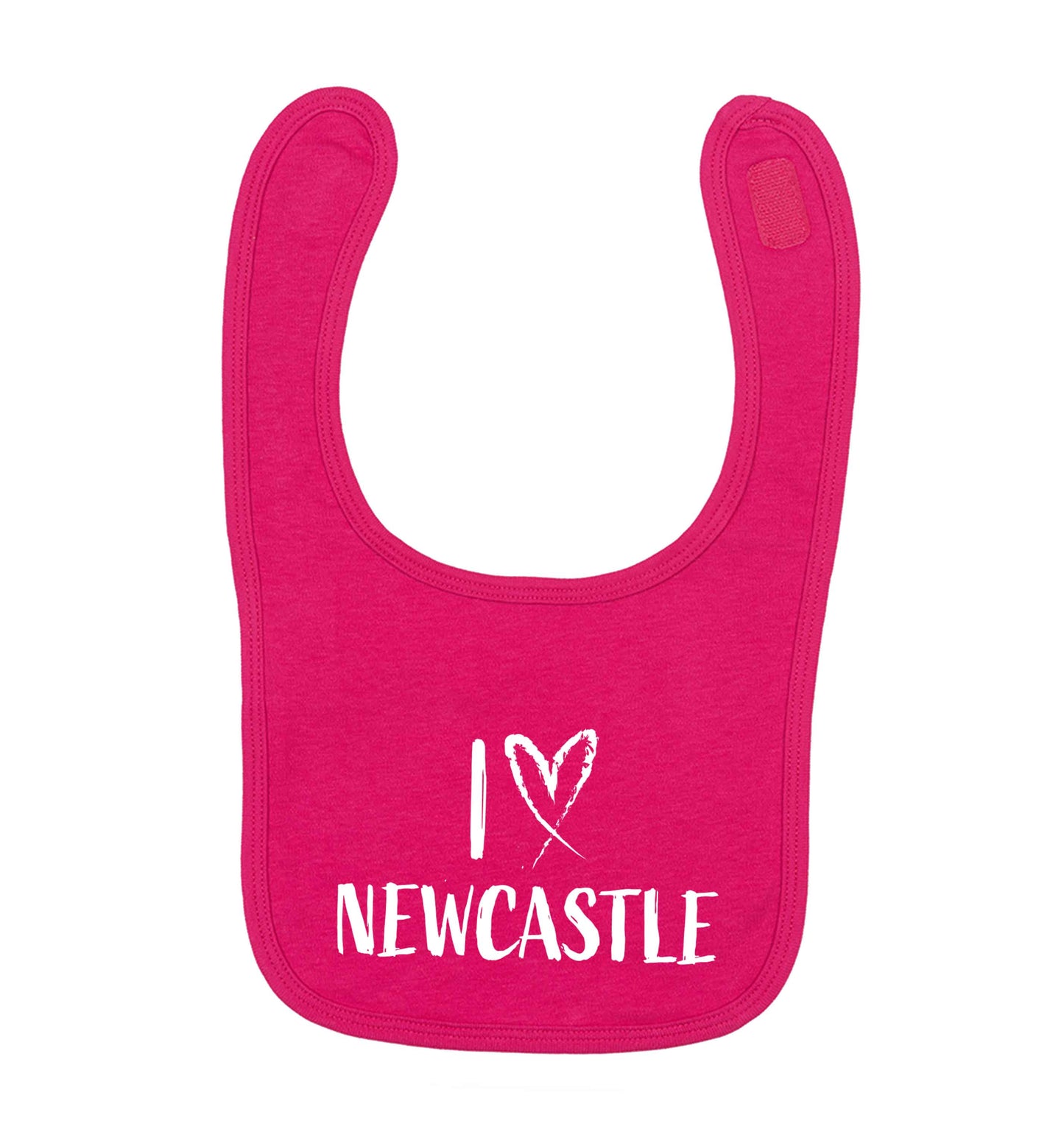 I love Newcastle dark pink baby bib
