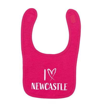 I love Newcastle dark pink baby bib