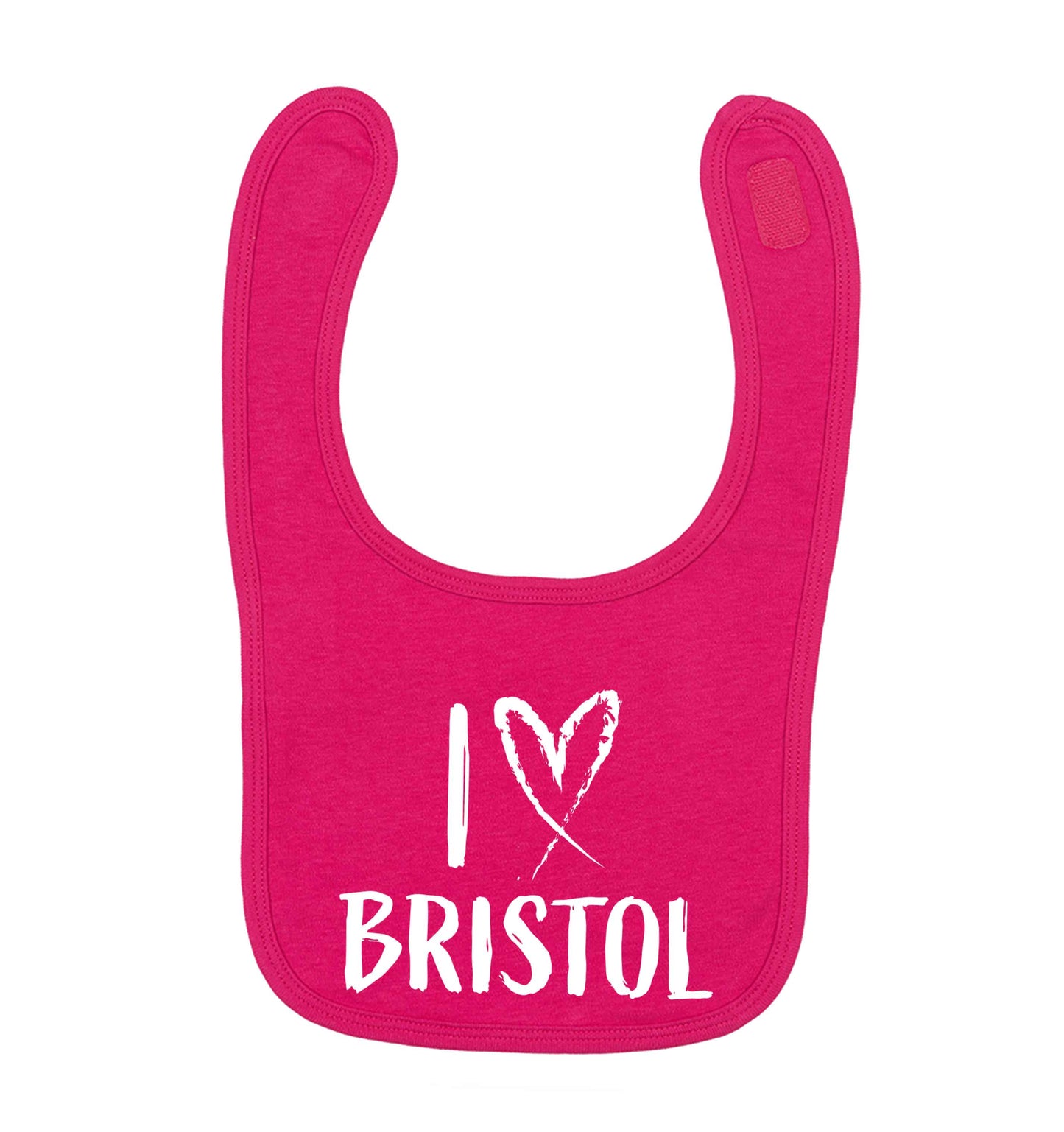I love Bristol dark pink baby bib