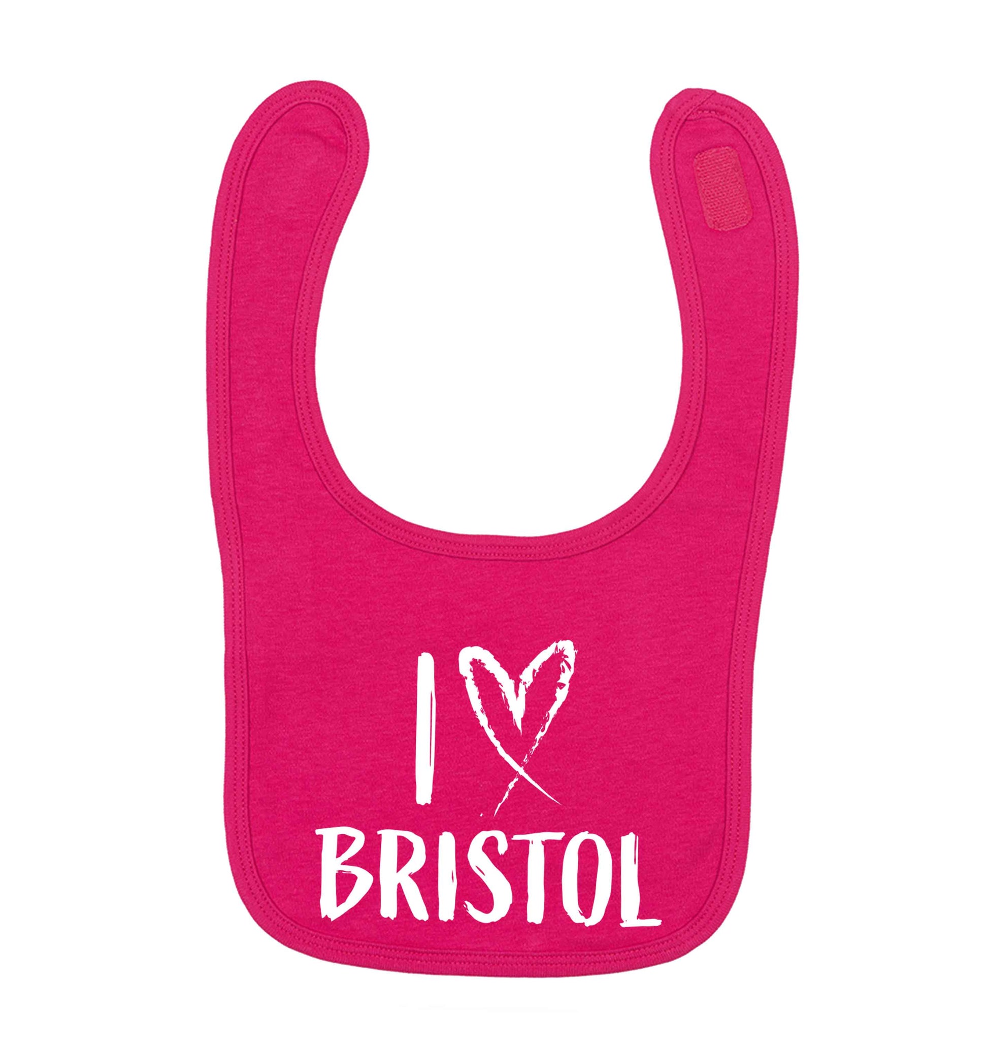 I love Bristol dark pink baby bib