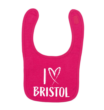 I love Bristol dark pink baby bib