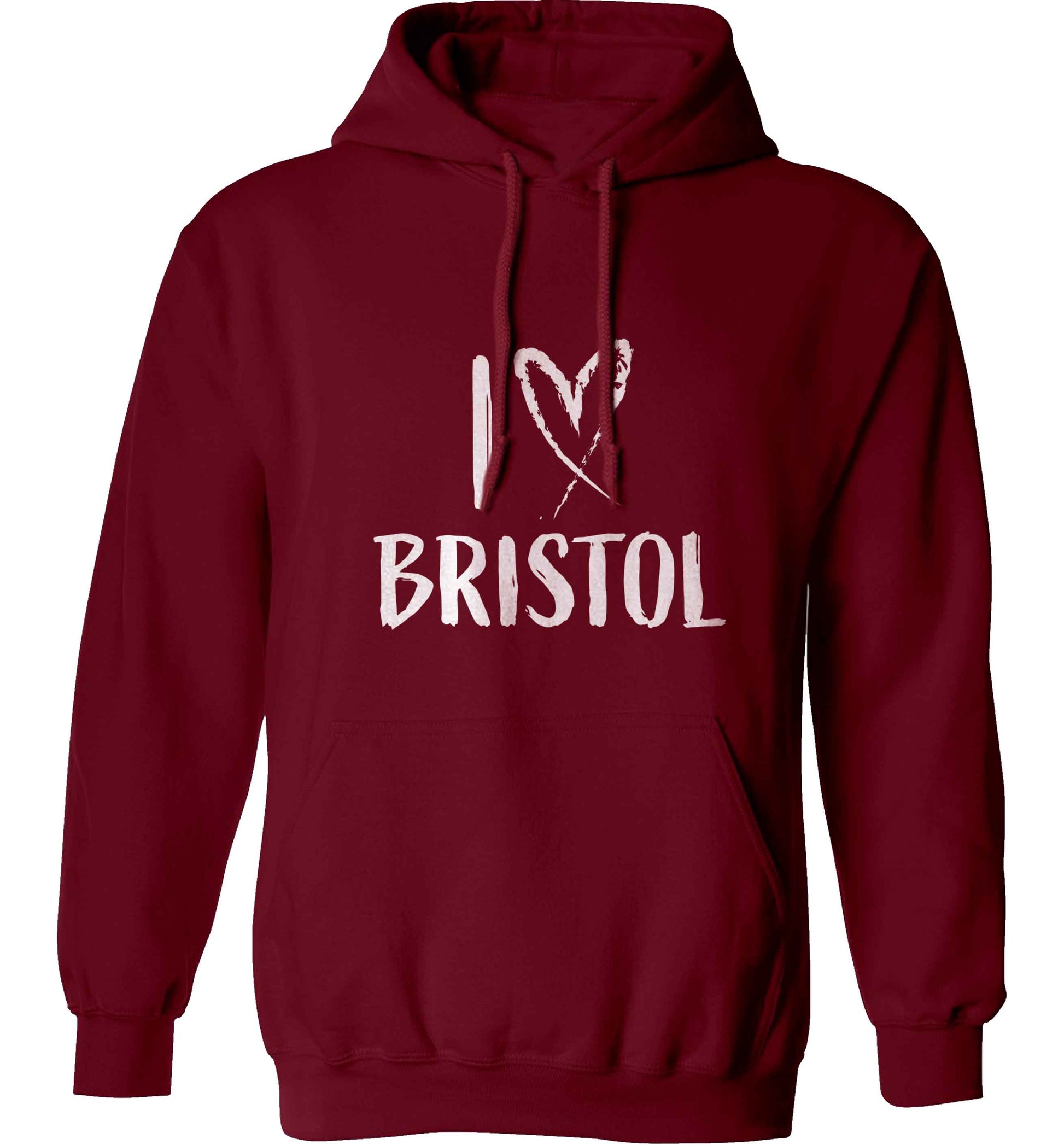 I love Bristol adults unisex maroon hoodie 2XL