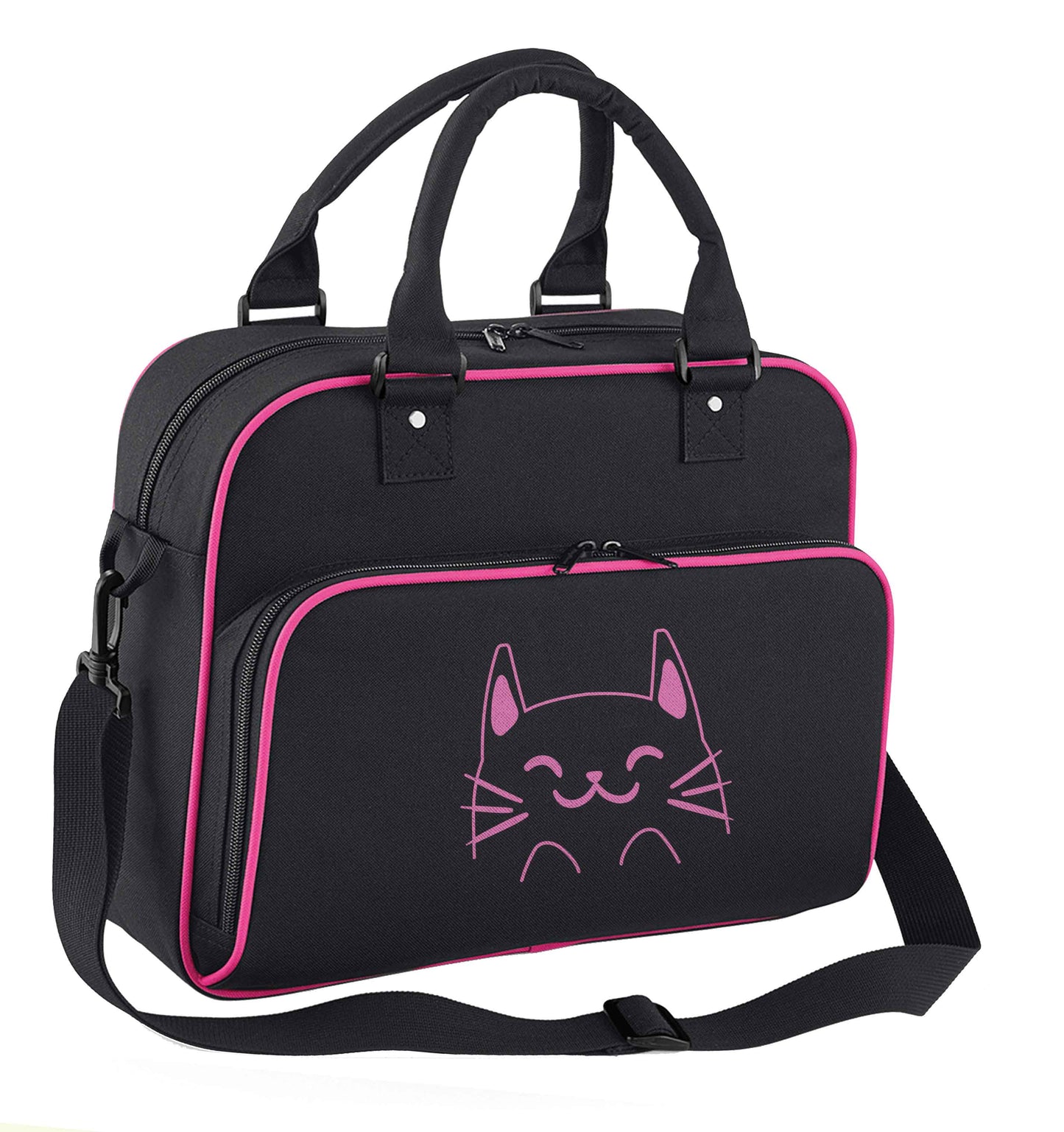 Cat illustration children's dance bag black with pink detail