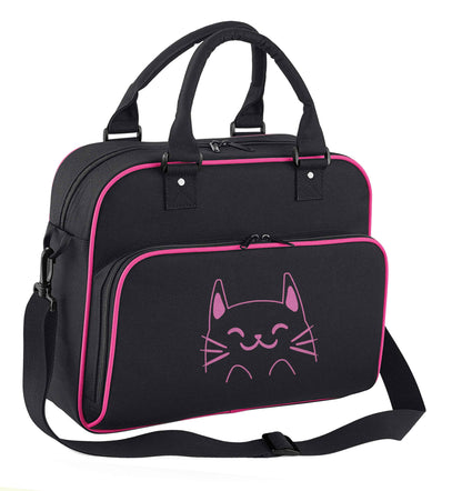 Cat illustration children's dance bag black with pink detail
