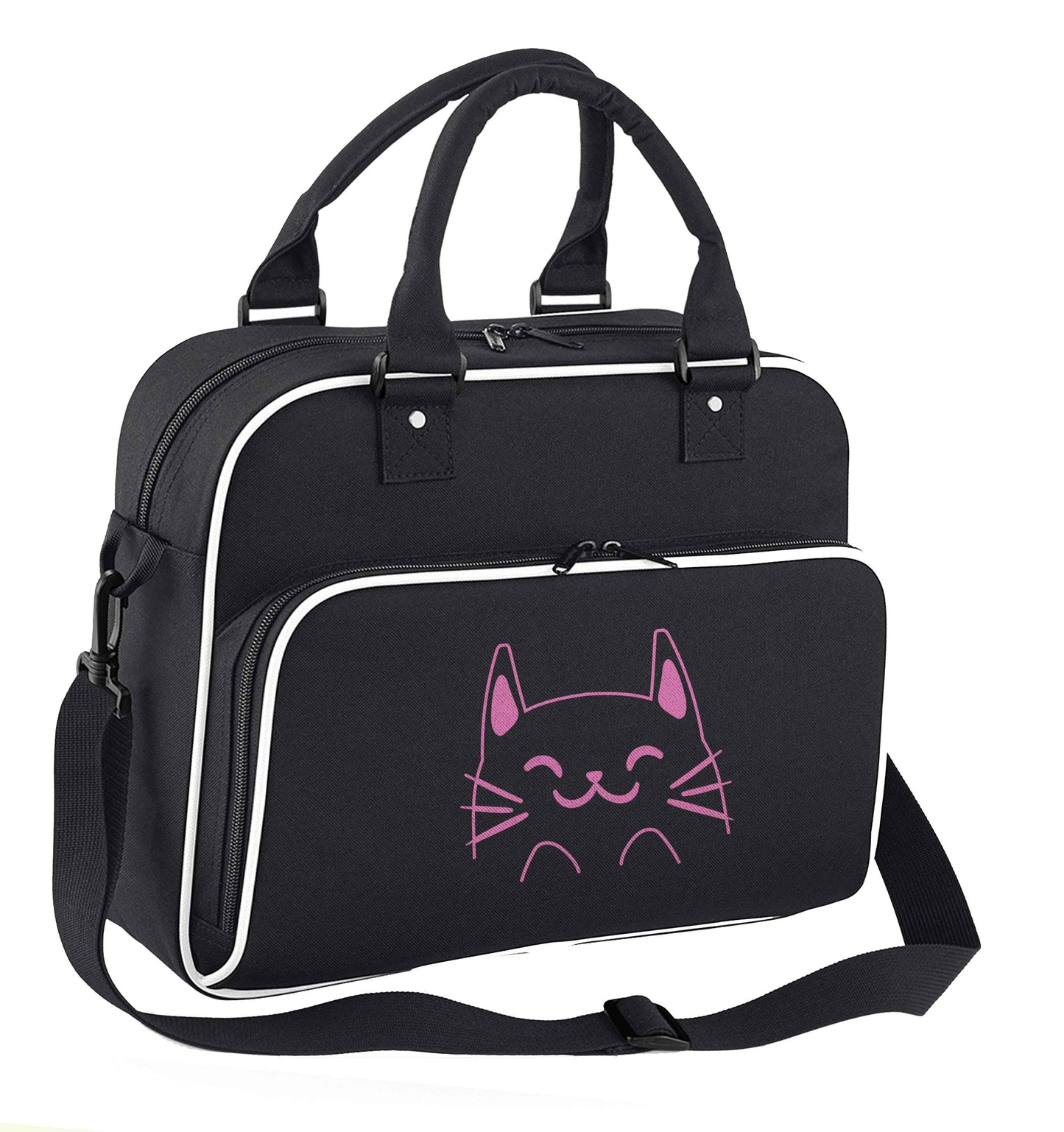 Cat illustration children's dance bag black with white detail
