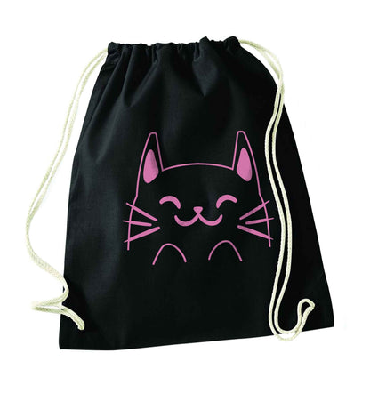 Cat illustration black drawstring bag