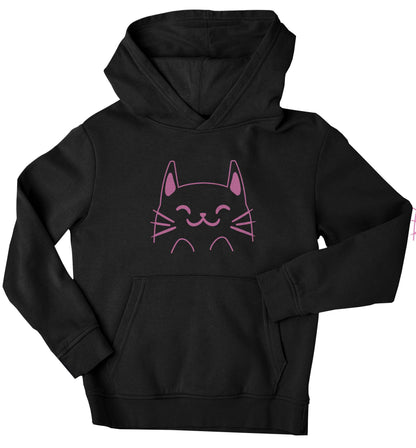 Cat illustration children's black hoodie 12-13 Years