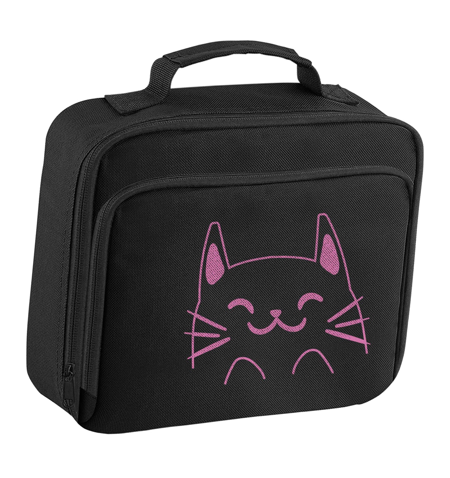 Cat illustration insulated black lunch bag cooler
