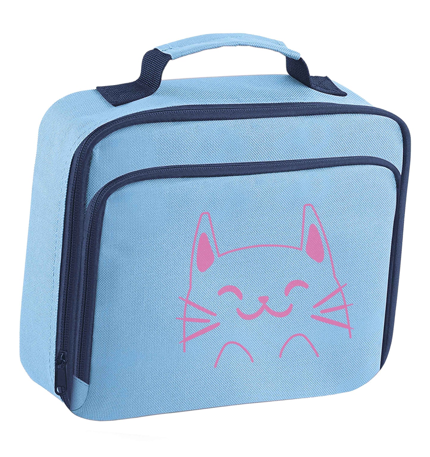 Cat illustration insulated blue lunch bag cooler