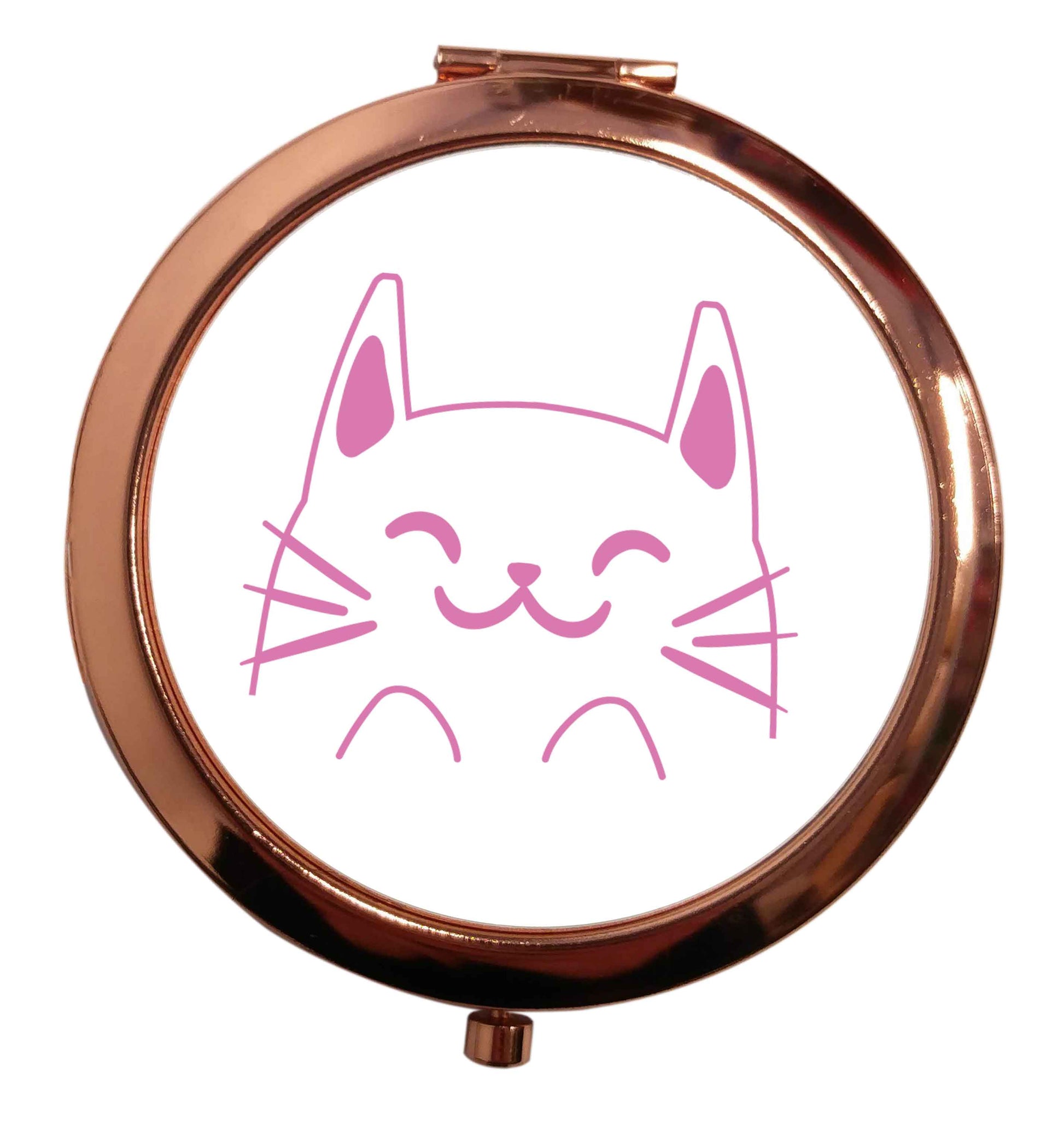 Cat illustration rose gold circle pocket mirror