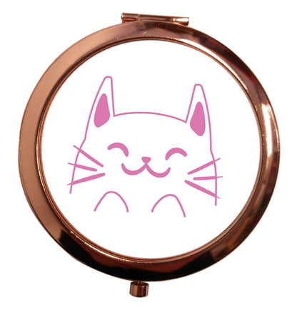 Cat illustration rose gold circle pocket mirror