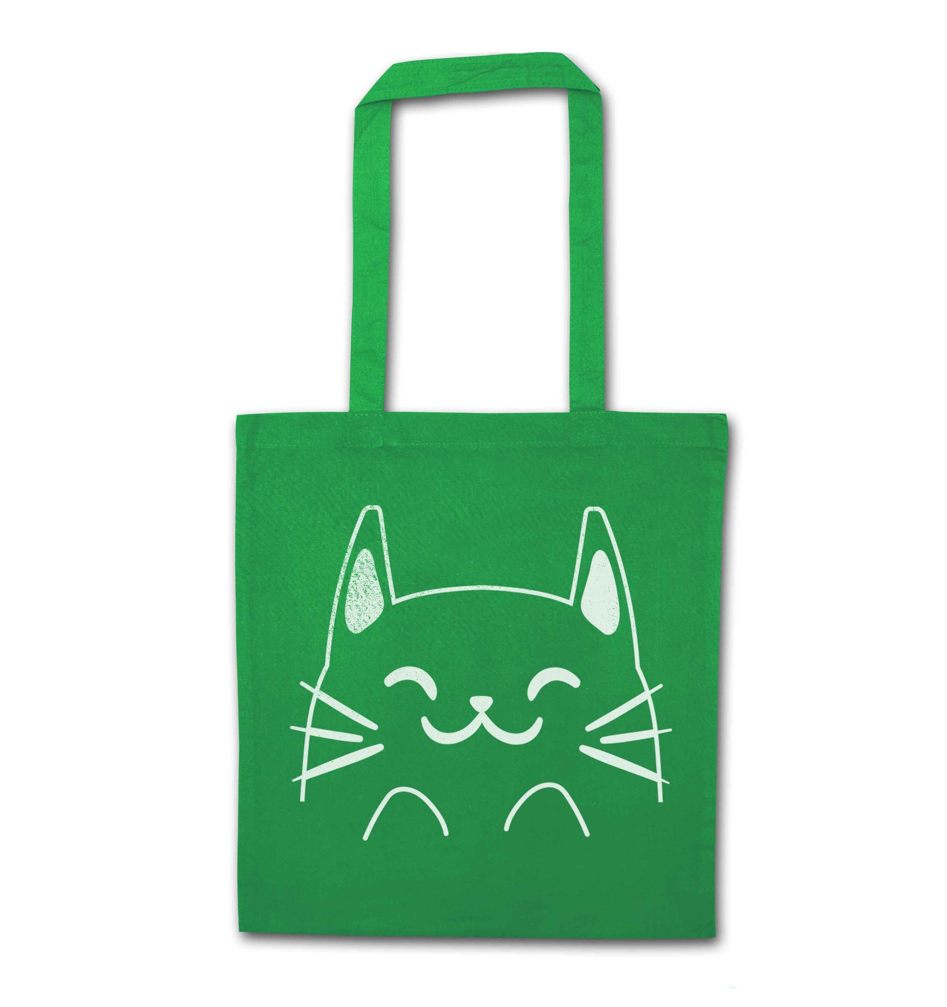 Cat illustration green tote bag