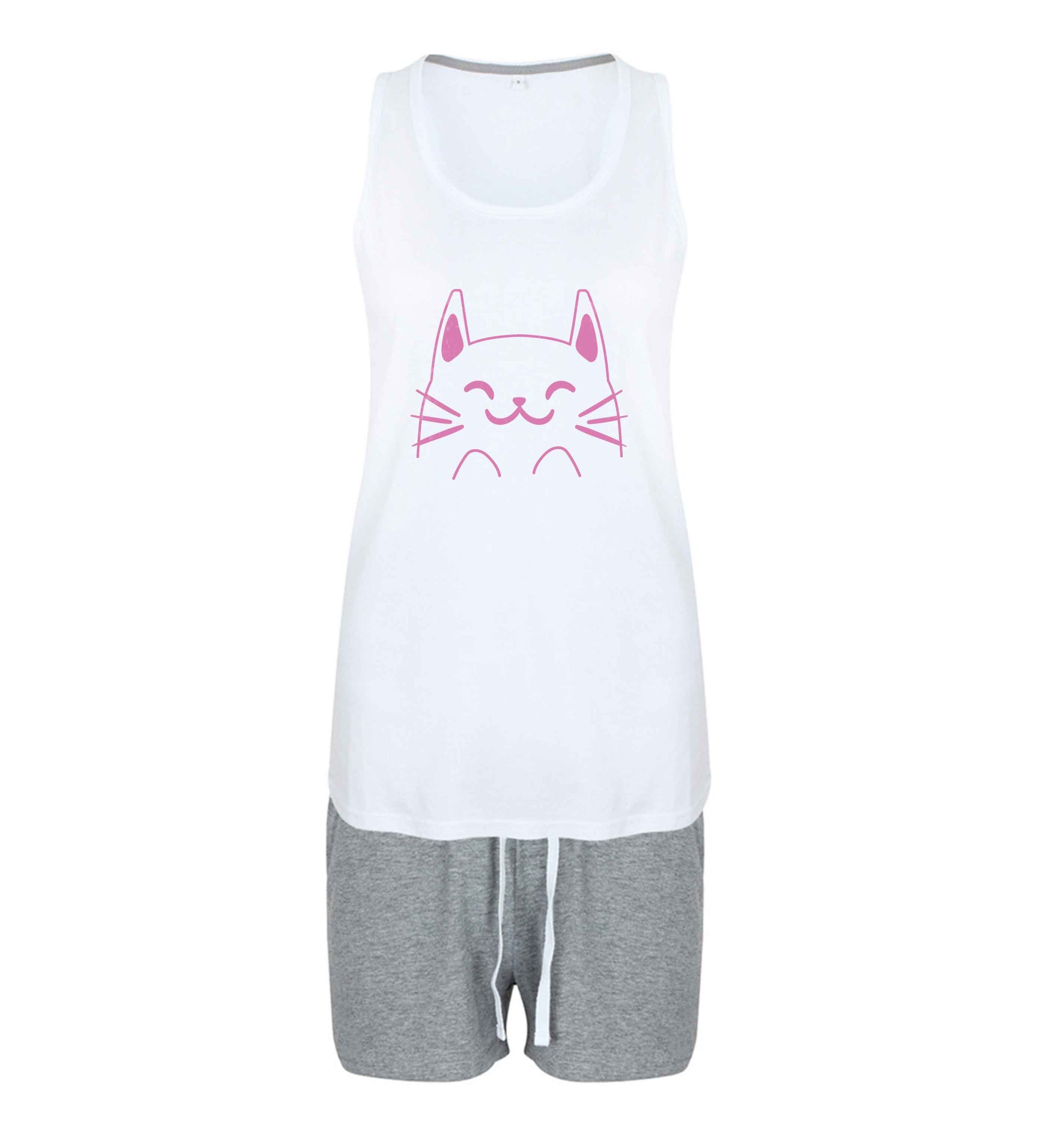 Cat illustration size XL women's pyjama shorts set in pink 