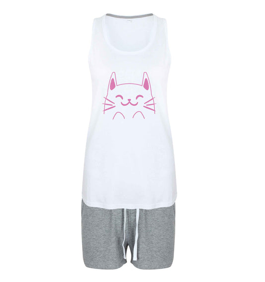 Cat illustration size XL women's pyjama shorts set in pink 