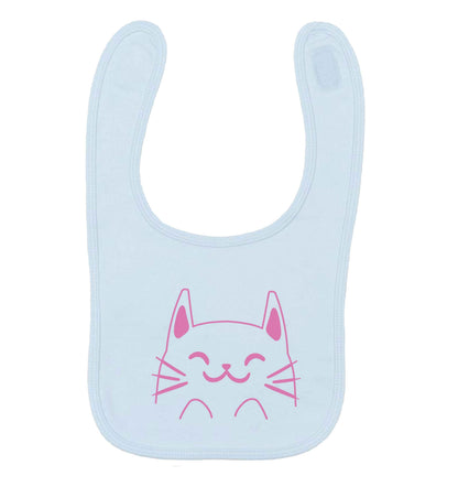 Cat illustration pale blue baby bib