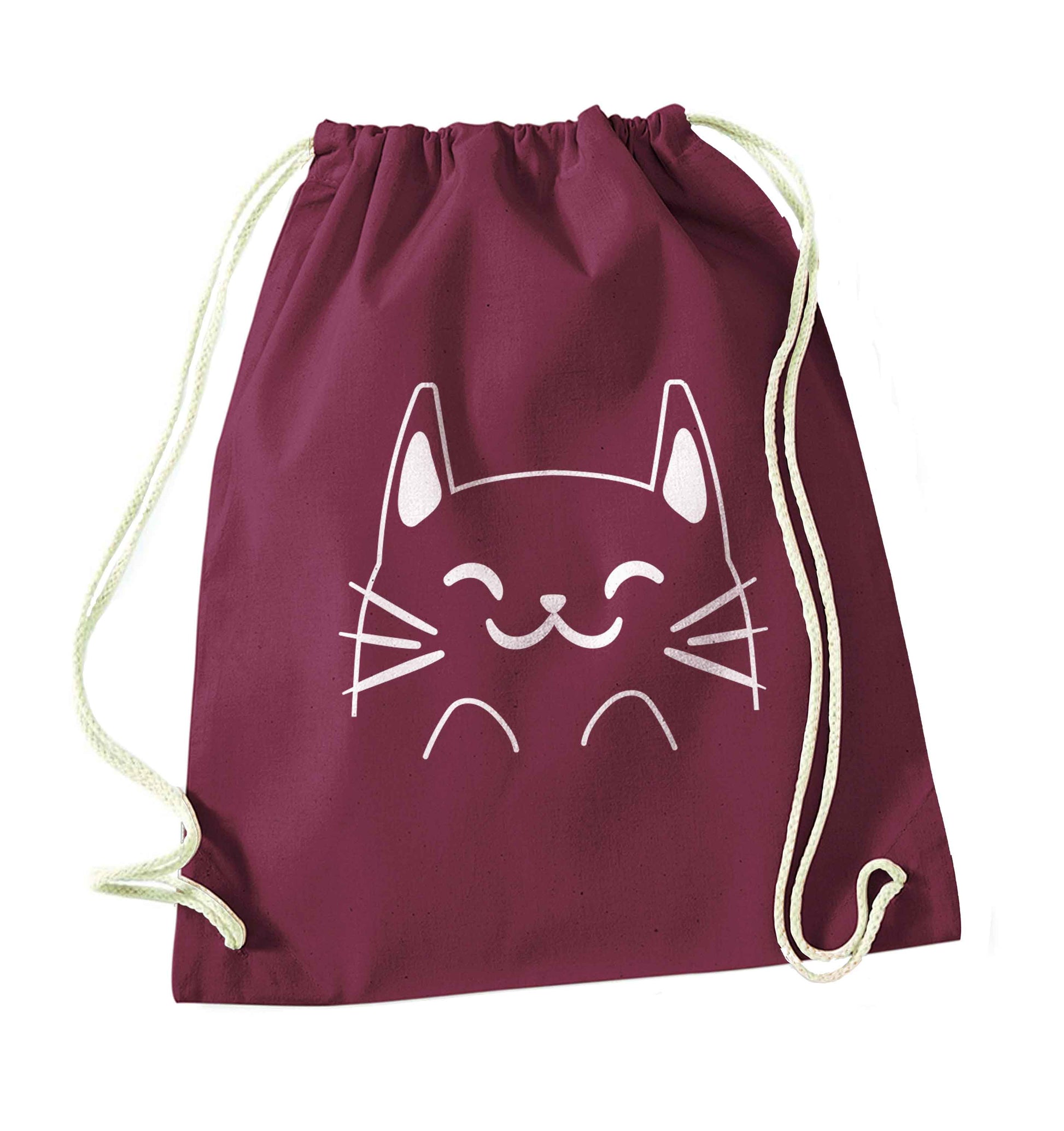Cat illustration maroon drawstring bag