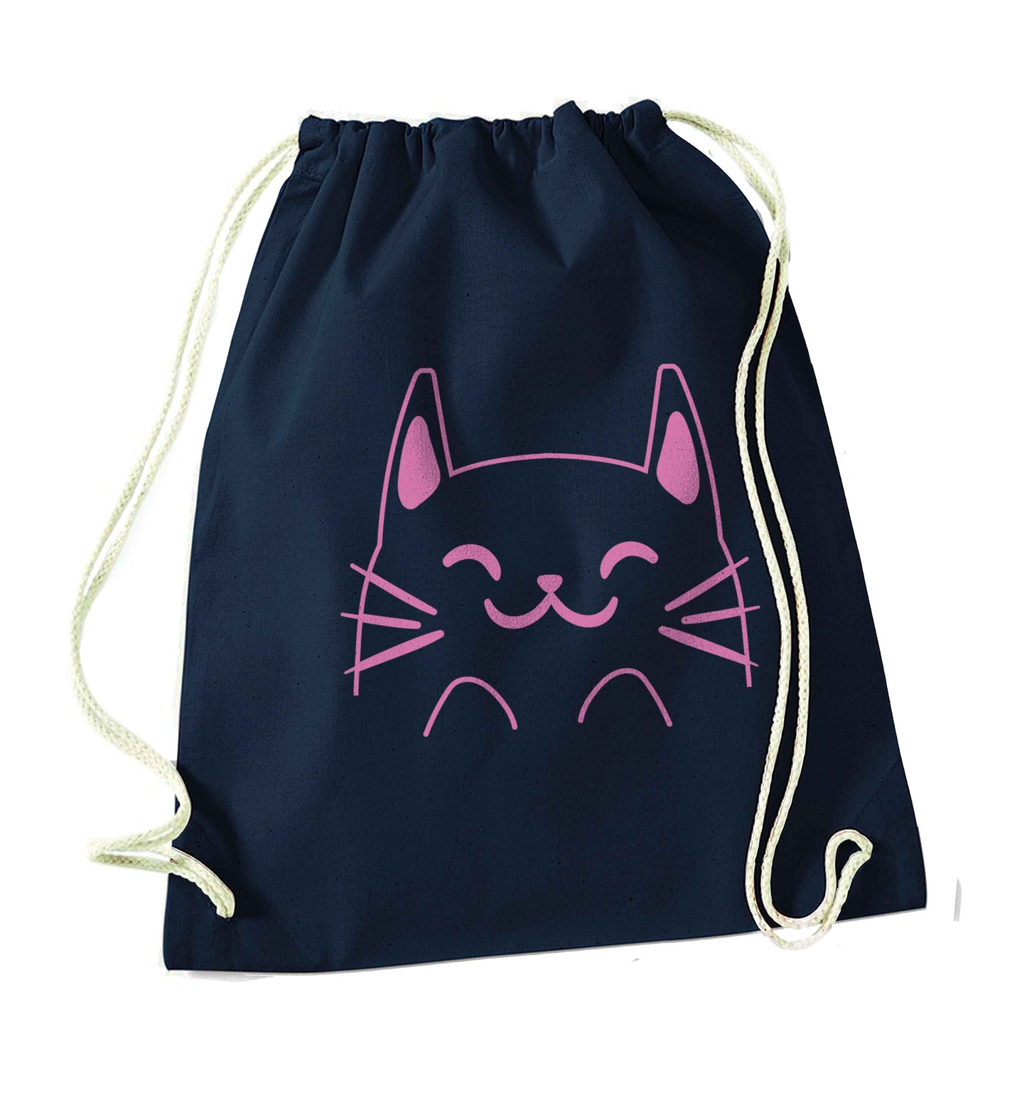 Cat illustration navy drawstring bag