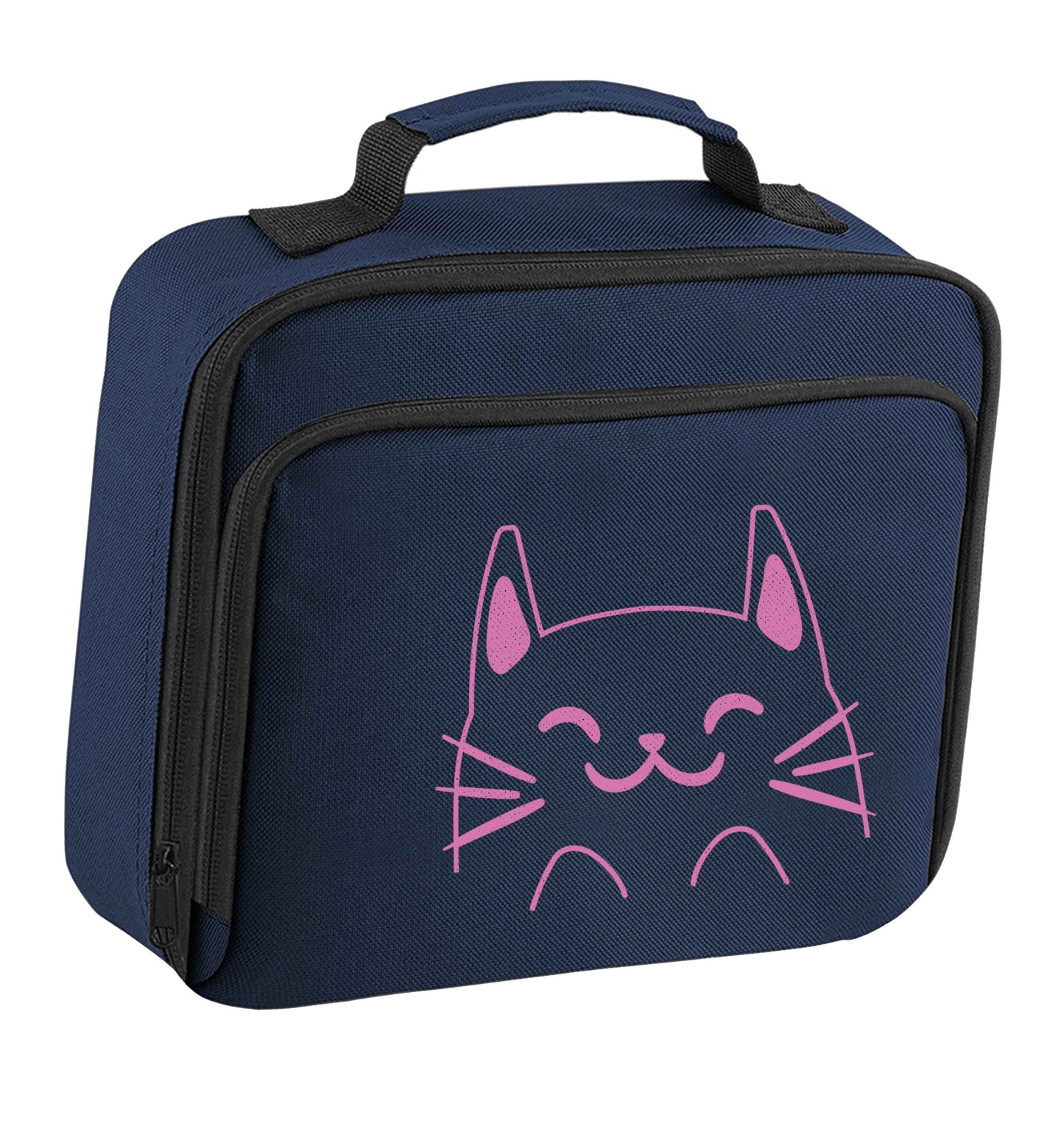 Cat illustration insulated navy lunch bag cooler