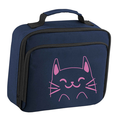 Cat illustration insulated navy lunch bag cooler