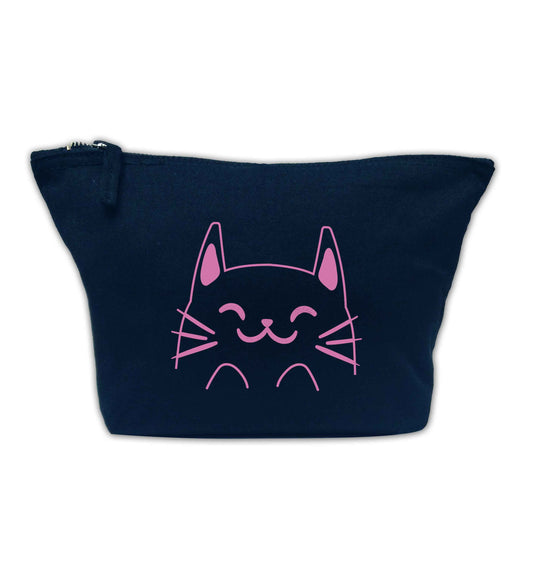Cat illustration navy makeup bag