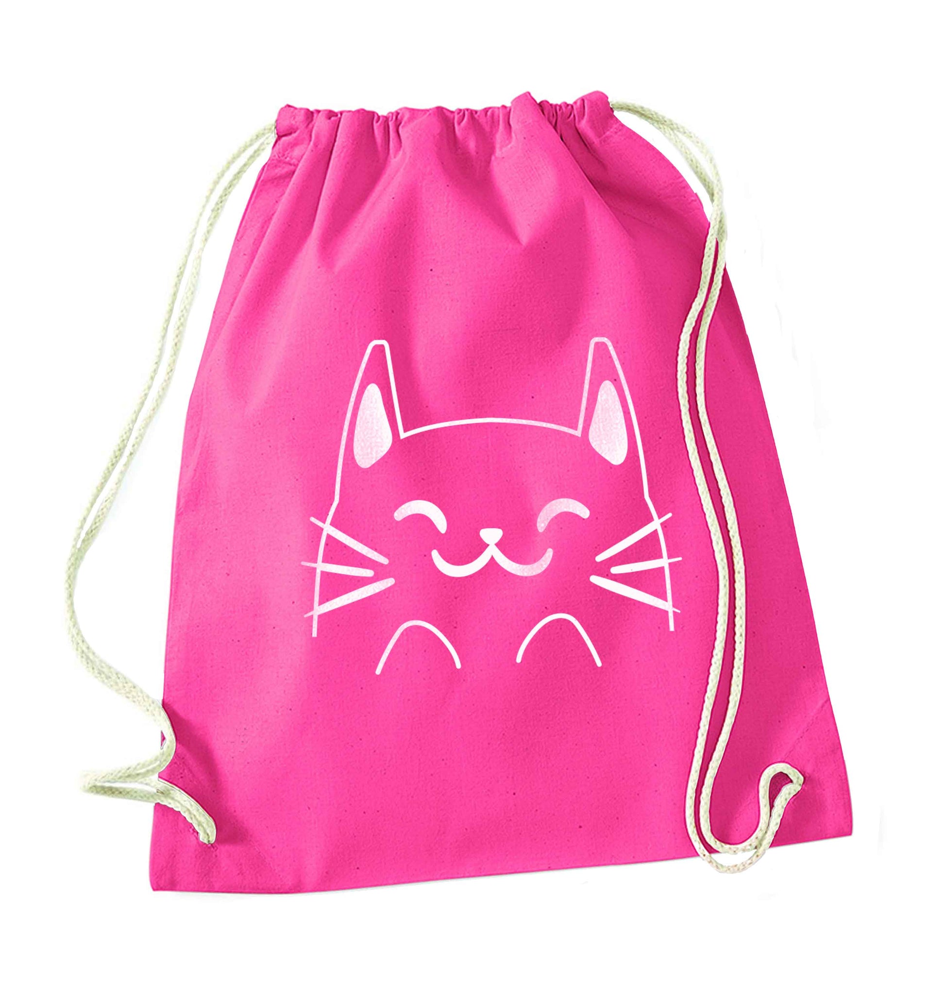 Cat illustration pink drawstring bag