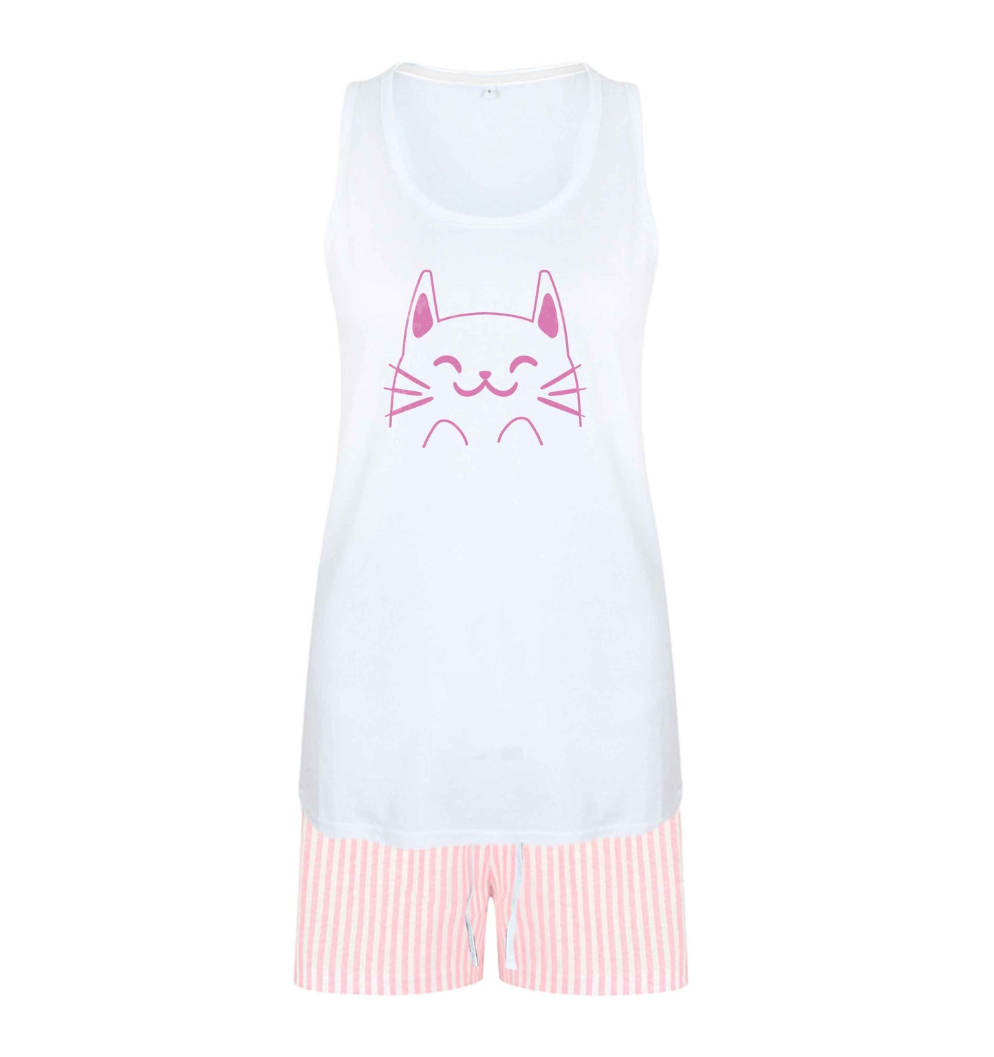 Cat illustration size XL women's pyjama shorts set in pink 