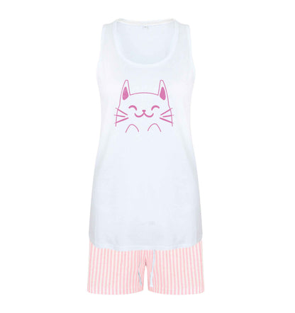 Cat illustration size XL women's pyjama shorts set in pink 