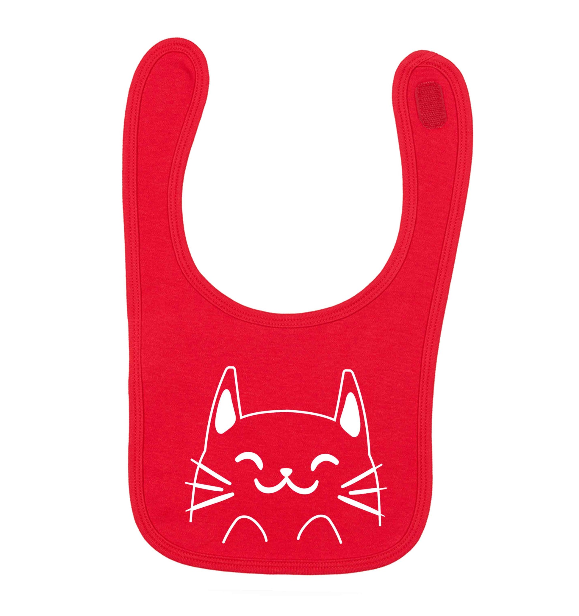 Cat illustration red baby bib